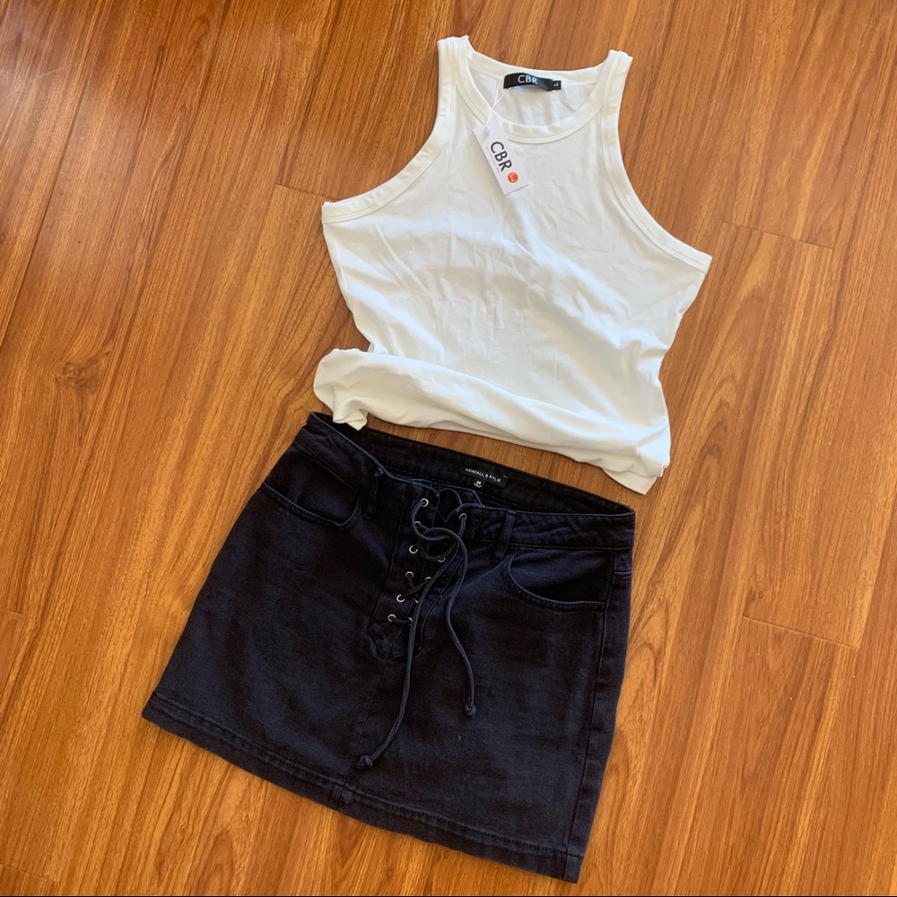 Kendall and kylie Black denim skirt with white top
